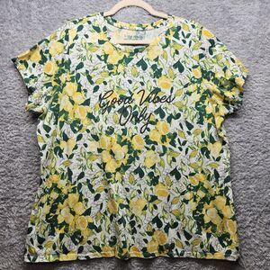 Lane Bryant Womens Green Lemon Tshirt Size 18/20 Casual Good Vibes